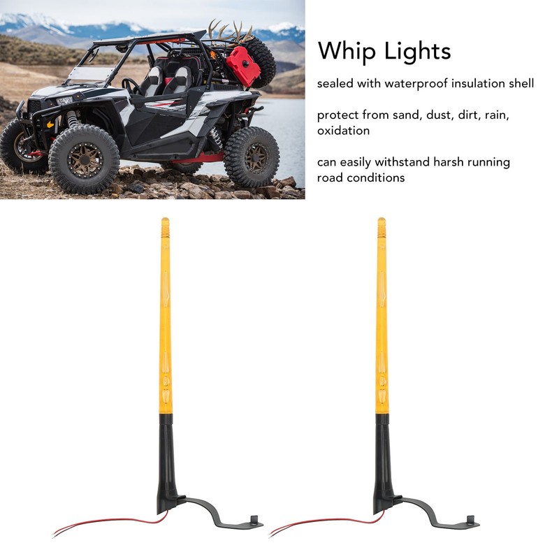 2 Pcs Whip Lights 340mm Long Amber Lighted Antenna Flagpole