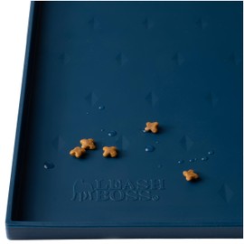 Leash Boss Dog Food Mat for Food and Water Bowls, Waterproof Silicone Pet Feeding Mat for Floors, Extra Tall Raised Edges, Cat and Dog Placemat for Floors, Dishwasher Safe (XXL: 30" x 22" - Navy)