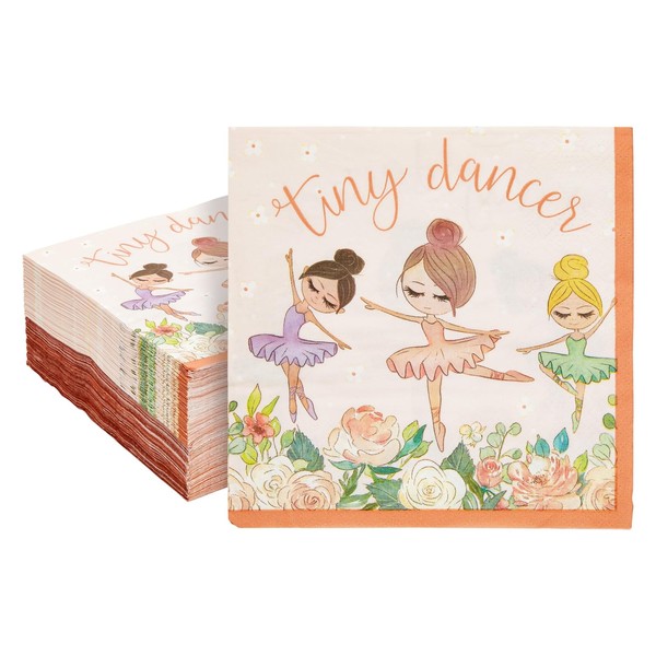Paquete de 100 servilletas de bailarina para fiesta de cumpleaños de niña, baby shower (6.5 pulgadas, 2 capas)