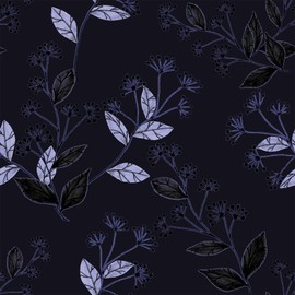 VaryFloral Dark Black Floral Wallpaper 30.5cmx300cm Peel and Stick Wallpaper Leaf and Bud Pattern Contact Paper Purple Sticky Back Plastic Vintage Worktop Vinyl Wrap for Bedroom Cabinet Furniture