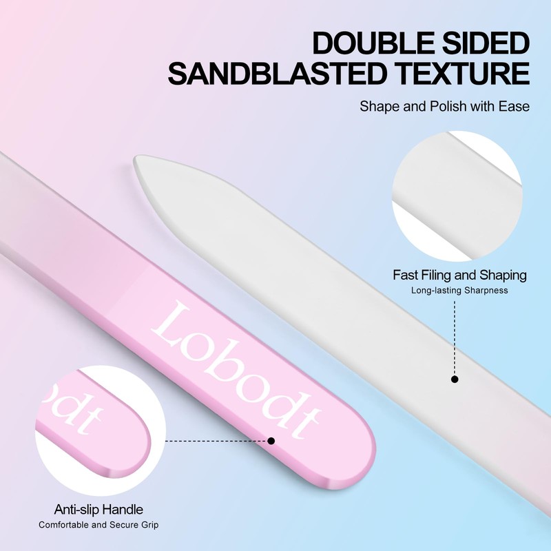 Crystal Glass Nail Files, Double-Sided, 3-Piece Set, Storage Box