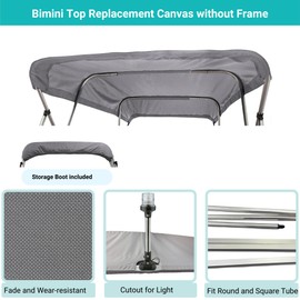 SavvyCraft 4 Bow Bimini Top Replacement Cover 10 Feet Long, Durable Marine Grade Canvas Sun Shade Boat Canopy, Easy Install Zipper Sleeves, 4 Bow 120 inches Long, 91-96 inches Wide, Grey Color