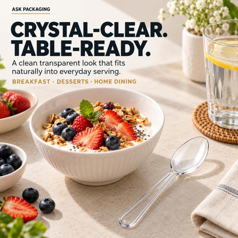 100 Pack Heavy Duty Clear Spoons – Re-usable & Dishwasher