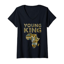 Womens African Attire Kids Tee Black African King Boys Kente Cloth V-Neck T-Shirt
