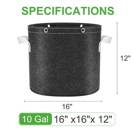 REXOS 10 Pack 10 Gallon Grow Bags, Thick Non-Woven Fabric Pots Planters with Multi-Purpose Rings for Planting Outdoor Fruits, Vegetables, Flowers Indoor Outdoor