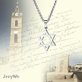 JeryWe Star of David Pendant Necklace for Men Women Stainless Steel Jewish Jewelry Hexagram Necklace 20" Silver