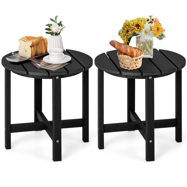 Tangkula Round Outdoor Side Table, 18 Inch Weather Resistant HDPE