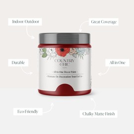 Country Chic All-in-One Chalk Paint for Furniture, Cabinets, Home Decor, Eco-Friendly, Matte Finish, Built-In Primer & Top Coat for Wood, Metal - Paint The Town (Red) - Quart 32 oz (950 ml)