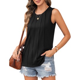 Totatuit Women's Tank Top Summer Basic Tops Sleeveless Tops Cotton Crew Neck Tank Top Elegant Stretch Loose Vest, black