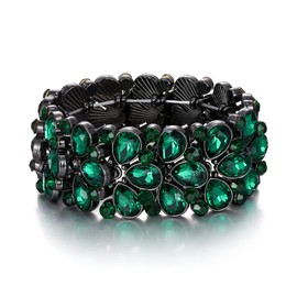 EVER FAITH Art Deco Jewellery for Prom Round Austrian Crystal 3 Layer Teardrop Stretch Bracelet for Women, Crystal, No gemstone