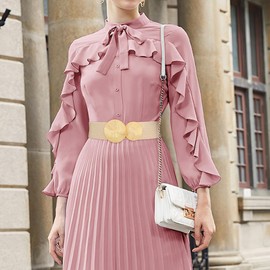 Waist Wow Women's Wide Belt for Dress Elastic Waist Belt Black Fashion Waist Belt for Women with Golden Buckle, Golden (golden buckle)