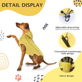 Vejaoo XZ015 Dog Raincoat, Waterproof, Reflective Rain Jacket with Hood for Dogs, Adjustable, Windproof Rain Jackets for Small, Medium, Large Dogs, Walking (Yellow, L)
