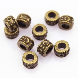 LolliBeads (TM) DIY Jewelry Making Antique Brass Bronze Vintage Style Round Bead Spacer with Large Hole (30 Pcs)