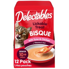 Hartz Delectables Bisque Lickable Wet Cat Treats with Tuna & chicken, Senior Cats 10+ years, 1.4 Ounce (Pack of 12) - Packaging May Vary