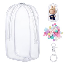 Clear Figure Display Bag with Keychain for Doll, Doll Storage Bag, Clear Keychain Pouch Charms for Collectibles (with Zipper- Waterproof) ,Case with Ball and Key Chain