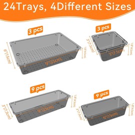 WOWBOX 24 PCS Clear Plastic Drawer Organizer Set, 4 Sizes Desk Drawer Organization and Storage Containers for Makeup, Cosmetics, Jewelry and Gadgets in Kitchen, Bathroom, Bedroom, Office, Clear Black