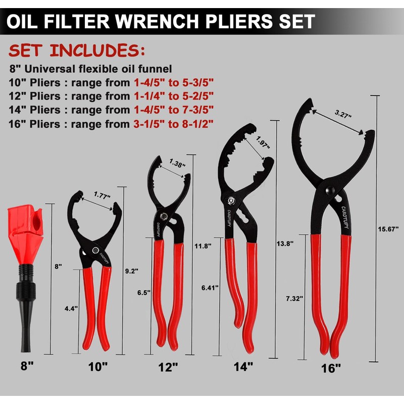 CAROTUPY 5Pcs Adjustable Oil Filter Pliers Set, Universal Oil Filter