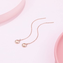 Sterling Silver Drop Earrings for Women Rose Gold Chain Earrings Heart with Crystal Cubic Zirconia Hollow Threader Earrings Pull Through Earrings with Jewellery Box Mum Gift ZHOU LIU FU
