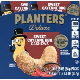 PLANTERS Deluxe~Sweet Cayenne BBQ Cashews~Box of 10-2.25oz Pks~Exp. 8/11/25~New