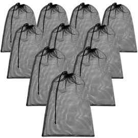 TecUnite 10 Pcs Mesh Bags Drawstring Laundry Bags Large Nylon Mesh Bags Gift Bag Dishwasher Bag with Sliding Drawstring for Kitchen Jewelry Gifts Wedding Favor Home(24 x 36 Inch,Black)