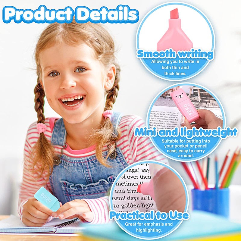 TIESOME Mini Pastel Highlighter, 6-Pack Cute Bear Highlighter Set Kids