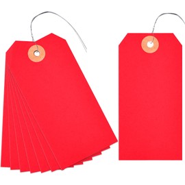 SallyFashion 120PCS Blank Shipping Tags, 4 3/4 x 2 3/8 inches Manila Hang Tags with Wire Label Tags (Red)