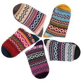 Ofeily Winter Socks 5 Pairs Women Vintage Wool Socks Thick Knit Warm Comfort Socks (ZYX-00105G)