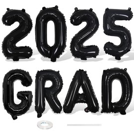 Black 2025 Congrats Balloons, 16 Inch Matte Black 2025 GRAD Foil Balloons Banner Sign for Graduation Decorations 2025, College High School Class of 2025 Graduate Congratulations Party Decor Supplies