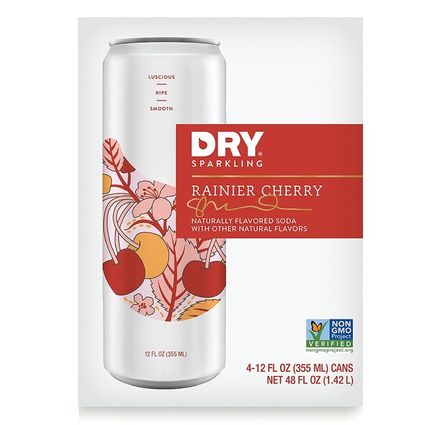 DRY Sparkling Soda, Rainier Cherry, 12 oz Cans (Pack of 4)