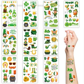 St.Patrick'S Day Temporary Tattoos,10 Sheets Shamrock Temporary Tattoo Stickers for Kids & Adults Irish St Patricks Day Decorations Accessories