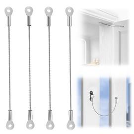 4pcs Cabinet Door Window Restrictor 8 Inch 20 Cm Stainless Steel Flap Stay Stop Restraint Wire Rope Flexible Lightweight Braided Cable Hinge Limiter for Chest Cupboard Door Curtains Hanging Lamps Etc