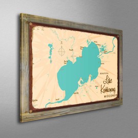 Northwest Art Mall Lake Koshkonong Wisconsin Map Rustic Metal Print on Reclaimed Barn Wood from Illustration by Lakebound 11.5" x 17.5"