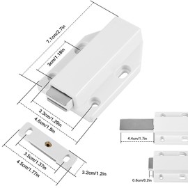 Push to Open Magnetic Pressure Door Opener, Pack of 4, Heavy Duty Cabinet Door Opener, Tip-On Fitting, Furniture Drawers, Pressure Opener, Cabinet Door Opener, Magnetic Catch Push Catch, White