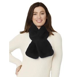 Lina & Lily Faux Fur Pull-Through Women's Winter Collar Scarf Neck Warmer Rectangle Fluffy (Black)
