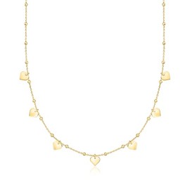 Ross-Simons Italian 18kt Gold Over Sterling Heart and Bead Station Necklace. 18 inches