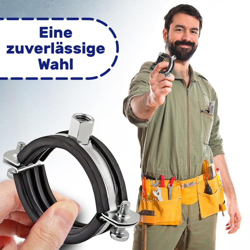 Reinforced Pipe Clamps M8/M10 with Rubber Seal and Diameter 35