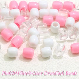 VENOFEN 48PCS Pink Hair Beads Dreadlock Beads for Hair White Braid Bead Clear Pony Beads for Kids Girls Jewelry Making Hair Accessories
