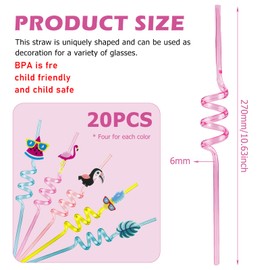 Pack of 20 Children's Drinking Straws, Children's Birthday Straws, Reusable Plastic Straws, Drinking Bow, Colourful Party Drinking Straws for Children, for Cocktail, Party Accessories, Christmas