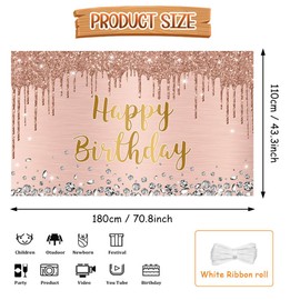 AIBIIN 5.9x3.6ft Happy Birthday Backdrop Decorations for Women Background Party Supplies Pink Rose Gold Glitter Backdrop Photography for Girls Birthday Decor Photography Background Photo Booth