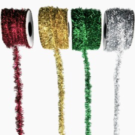 75Feet Christmas Tinsel Garland Metallic Holiday Tinsel Garland Twist Tinsel Thin Glitter Tinsel Ribbon Garland Decoration for Christmas Tree Wedding Birthday Party Decorations Supplies (Red)