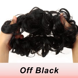 JJstar Messy Hair Bun Curly Wavy Hair Scrunchies Accessories Pieces for Women Girls Synthetic Hair Chignons (Off Black)
