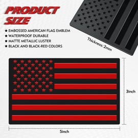 2 Pair 3D Metal Black American Flag Decal Stickers - Matte Dual Black & Black-Red 3" x 5" Patriotic USA Flag Car Decals Stickers for Car, Truck, Window, Motorcycle Bumpers