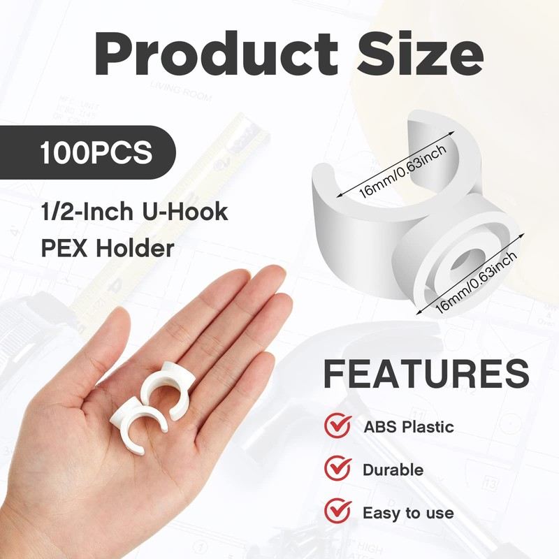 100 Packs 1/2 Inch PEX Clips Pipe Hangers Clamps Holder