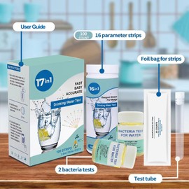 17 in 1 Complete Drinking Water Test Kit 100 Strips + 2 Bacteria Home Texter Kits - Well, Tap, Home, City Water Testing Strip for Lead, Alkaline, Chlorine, Hardness, Iron, Fluoride, Copper & More