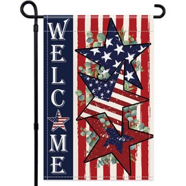 AIBIIN 4th of July Welcome Garden Flag Double Sided Patriotic Memorial Day Independence Day American Stars and Stripes Yard Outdoor Decoration 12x18Inch