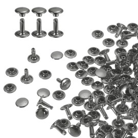 sourcing map 100 Sets Double Cap Leather Rivets, 9x10mm Round Cap Tubular Metal Studs Leather Crafting Rivets for Fabric Belt Pet Collar Boot Bag Repair and Decoration, Gunmetal