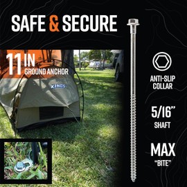 GROUNDGRABBA Junior, Heavy Duty Screw-in Ground Anchors, for Tents, Outdoor Camping, Backpacking, and Yard Use - 11 Inch, 6 Pack (Made in The USA)