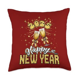 2025 Happy New Year New Years Eve Wine Glass party Fireworks Throw Pillow