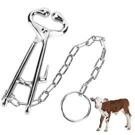 Joyzan Cow Nose Plier, Steel Cattle Bull Ring Lead Bovine Clip Pulling Clamp Traction Force Tool with Chain Metal Animals Locking Equipment Accessory for Farm Ranch Veterinary Livestock Silver