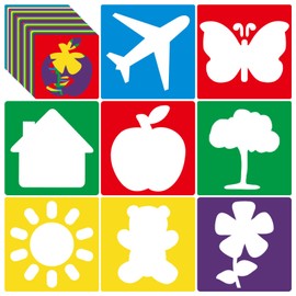 24 Pieces Stencils for Kids 8 Inches Drawing Stencils Chalk Stencils Large Washable Geometric and Garden Themed Primary Shape Template Fun Chalk Stencils for Kids Toddlers Preschooler